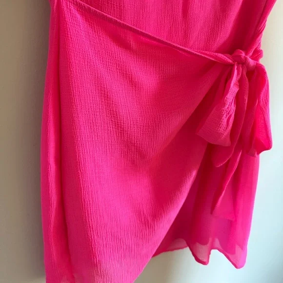 Lucy in the Sky • Hot Pink Shoulder Tie Mini Party Dress Sz Medium Barbiecore - Picture 6 of 12